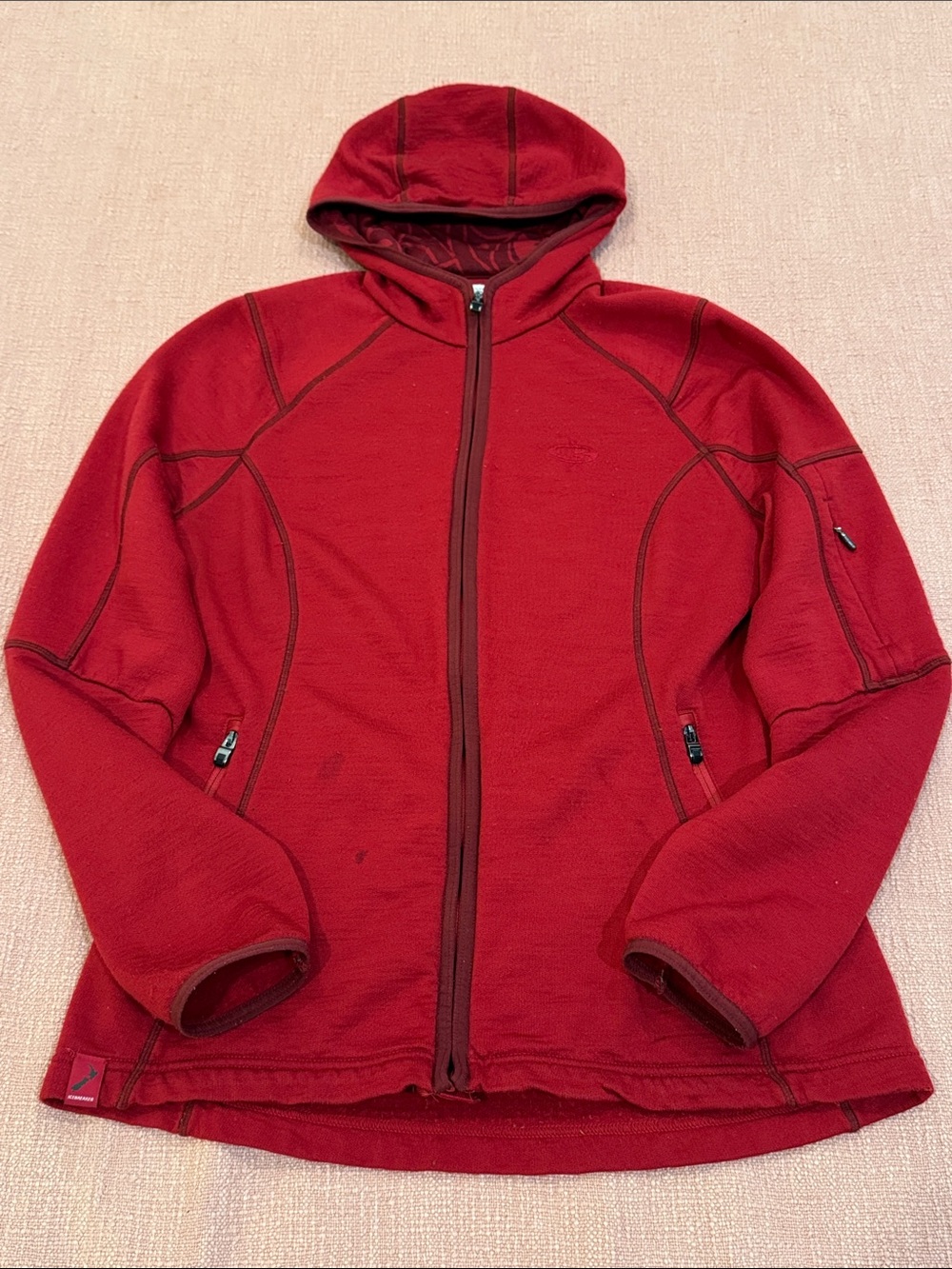 Merino wool Icebreaker Women's large Red Hooded Full-Zip Jacket / sweater
